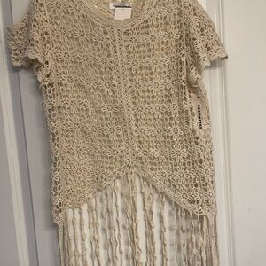 Roommates Crochet Lace Fringe Blouse in Cream